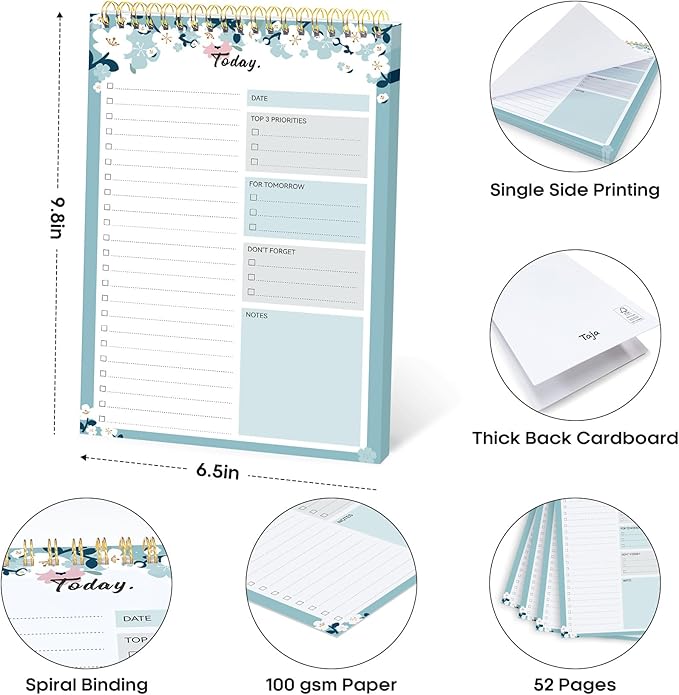 Taja To Do List Notepad - To Do List Notebook for Work with 52 Sheets, 9.8" x 6.5", Undated Daily Planner Perfect for Daily Tasks and Goal Setting, Notepad Suitable for Office, Home & School - Blue Breeze
