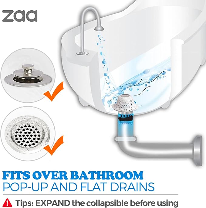 zaa Bathtub Drain Hair Catcher, Premium Silicone Shower Hair Catcher, 1Pack Hair Stopper for Pop Up & Regular Drains of Shower, Bathtub, Bathroom Sink, Bathroom Fixture Accessories, White