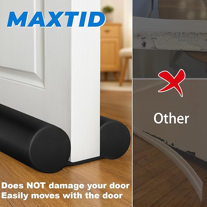 Door Draft Blocker 32 Inches Door Sweep for Interior Doors Wind Blocker Door Bottom Seal Weather Stripping Black Door Draft Stoppers for Bottom of Door 32 Inch Block Cold Air Noise Smoke Stopper