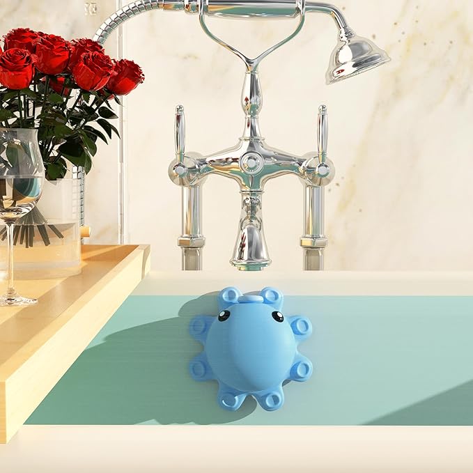 Bathtub Overflow Drain Cover - Silicone Bathroom Overflow Cover for Bath Tub, Bathroom Spa Accessories, Adds Inches of Water for Deeper Bath，Baby Blue