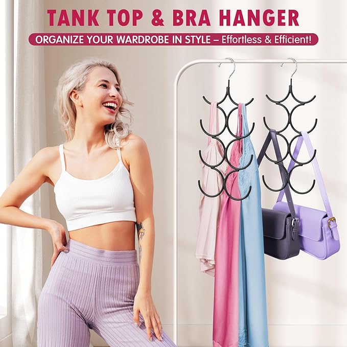 DOIOWN Tank Top Hanger, 4 Pack Space Saving Hangers, Bra Camisole Hanger, Small Closet Organizers and Storage for Dorm & Apartment, Holds Camisoles, Bras, Scarves, Ties, Belts