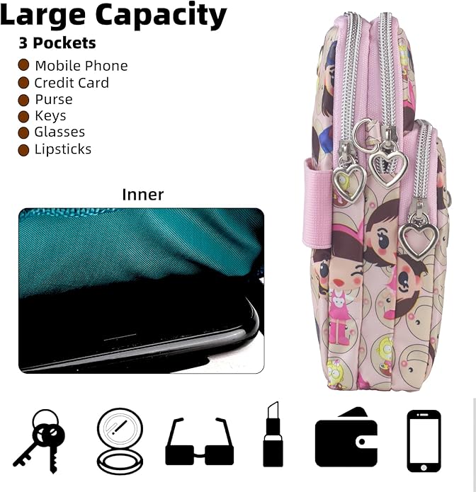 JANKS Small Crossbody Bag for Women - Mini Phone Purses with Crossbody Strap and Wallet - Nylon Arm Bag
