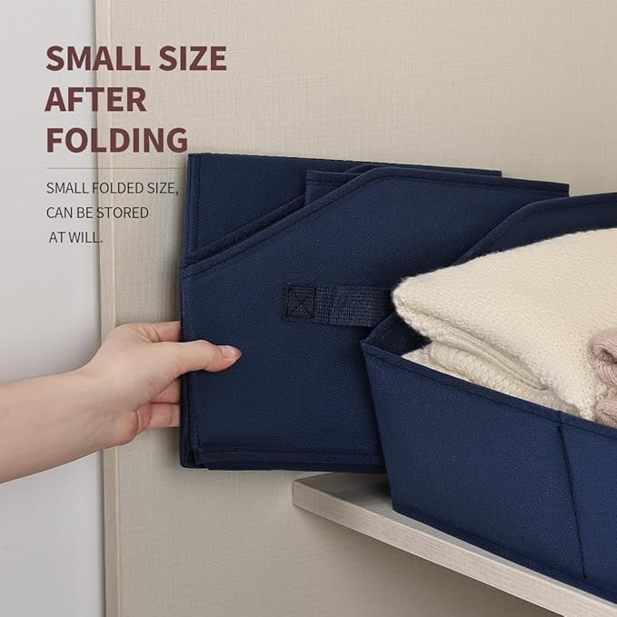 Closet Baskets for Shelves Trapezoid - Decorative Storage Baskets with Handle, Closet Bins for Organization, Shelf Storage Bins for Clothes, Books, Home, Office, 10 Pack, Navy Blue