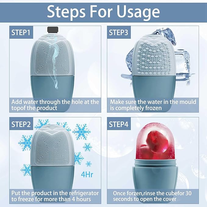 XHJRI Ice Face Roller Massager, Ice Cube Roller for Face, Eyes, and Neck – Naturally Conditioning and Skin Care, De-Puff Eye Bags, Reduce Migraine Pain, Reusable Massage Silicone Ice Mold (New Blue)