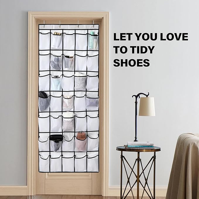 Teikou 35Large Pockets Over The Door Shoe Organizer, Mesh Pockets Shoe Holder Rack, Capacity hanging shoe organizer，door shoe rack With 4 Metal Hook.