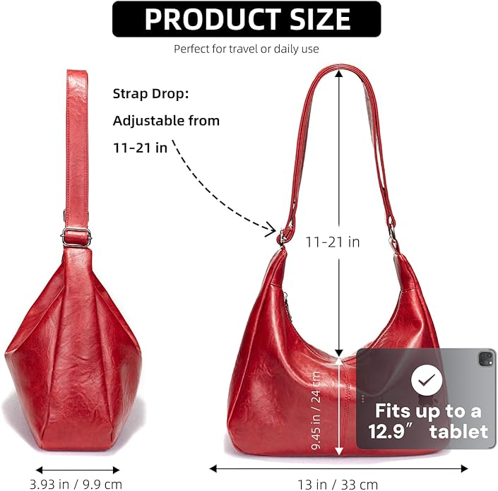 celestina Hobo Bags for Women, Ultra Soft Foldable Vegan Leather Shoulder Handbag, Stylish Slouchy Tote Purses