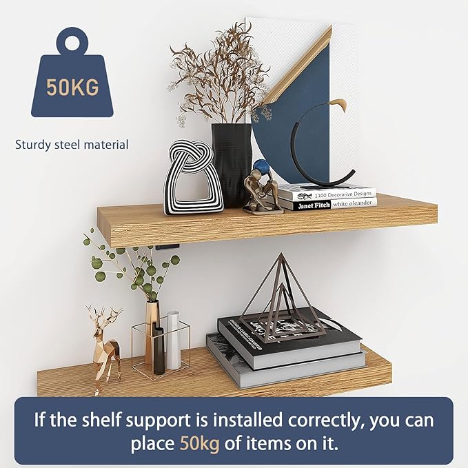 MLOQI 6 Pack Floating Shelves Brackets, L Brackets for Shelves, Brackets for Wood Shelves, 5mm Thick Hidden Shelf Brackets Up to 50KG Capacity (5 Inch)