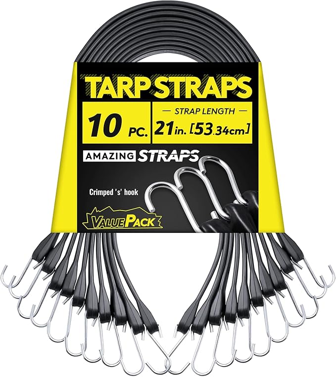 41'' Rubber Bungee Cords Heavy Duty Outdoor with 73.8" Max Stretch & Over 176 lbs Load, 100% EPDM Black Bungee Straps with Crimped S Hooks for Cargo, Tarps, Truck, Motorcycle, Weatherproof (10 Pack)