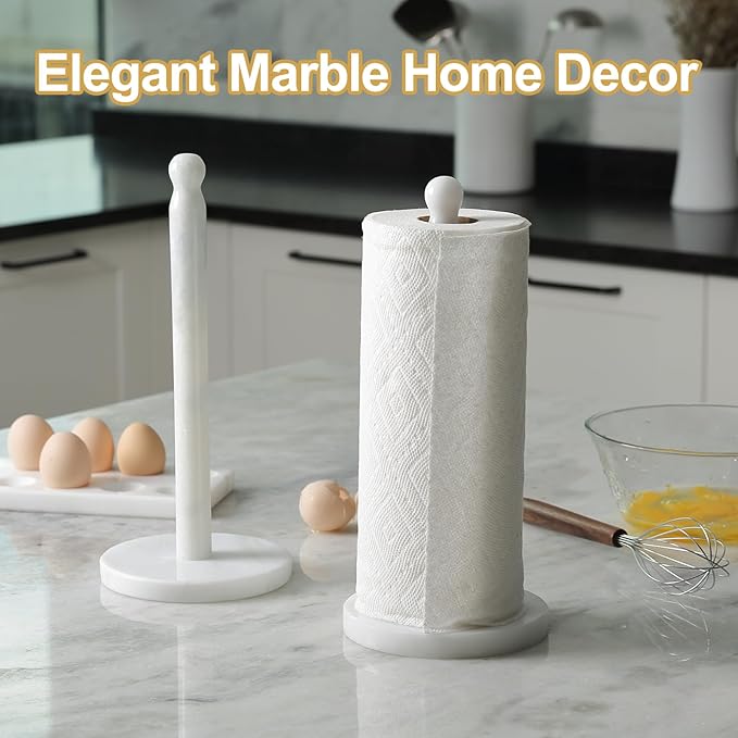 Koville Natural Marble Paper Towel Holder Countertop, 6" Genuine Stone Paper Towel Holder Stand for Kitchen Storage, for Standard Rolls (Namib Fantasy)