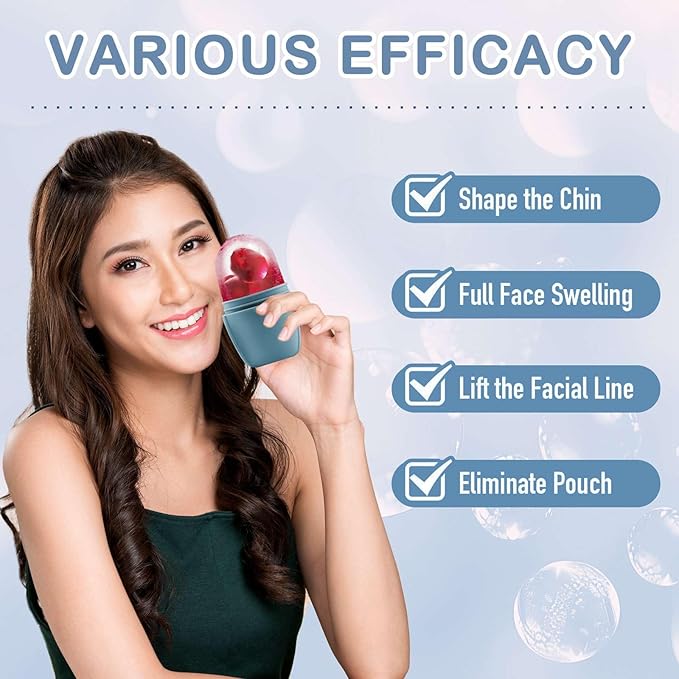XHJRI Ice Face Roller Massager, Ice Cube Roller for Face, Eyes, and Neck – Naturally Conditioning and Skin Care, De-Puff Eye Bags, Reduce Migraine Pain, Reusable Massage Silicone Ice Mold (New Blue)