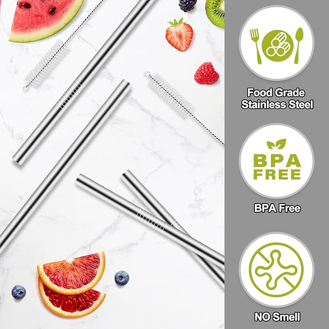 Metal Straw Replacement for Owala Water Bottle 40 oz Accessories, With 2 Straw Cleaner, Reusable Stainless Steel Straws Compatible With Owala FreeSip Water Bottle - 4pcs