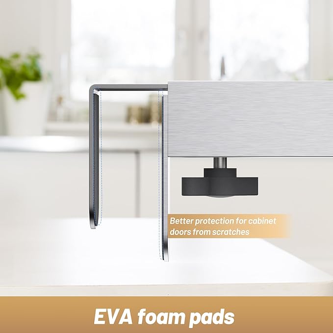 VEHHE Kitchen Towel Holder, Hand Screwed Telescopic Kitchen Towel Rack, Stainless Steel Adjustable Length and Width Over The Cabinet Door Towel Rack with EVA Foam Pad (Silver)