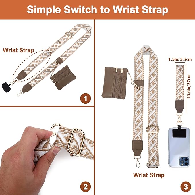 XANGNIER Clip and Go Strap for Phone with Wallet Crossbody, Phone Strap with Zippered Wallet, Adjustable Anti Theft Cellphone Lanyard for Women, Cellphone Chain Accessories,Multicolor 5