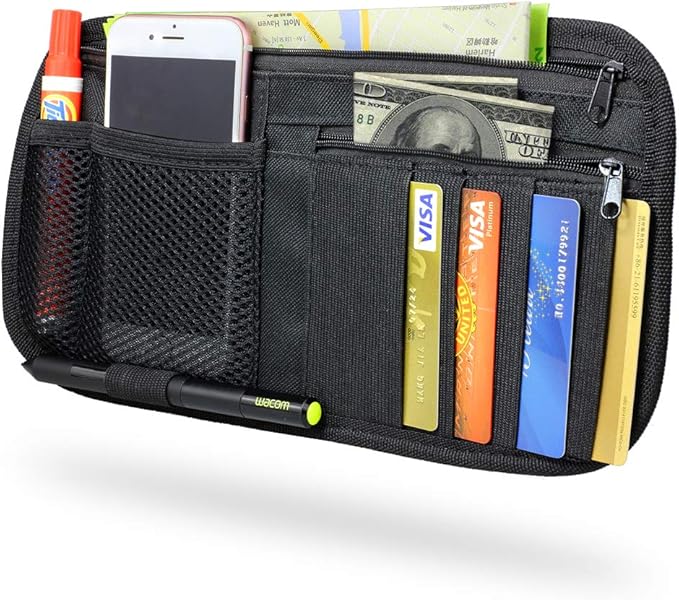 LIVANS Car Sun Visor Organizer, Vehicle Visor Storage Pouch, Auto CD and Glasses Holder, Interior Car Accessories for Credit Card and Registration Document, Fits Most Cars, SUVs, Jeeps, Trucks