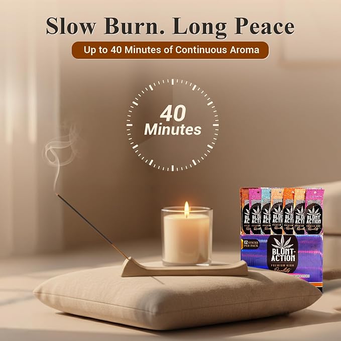 Tulasi Blunt Action Incense Sticks, 12 Packs, 144Pc, Long Lasting Fragrance, Natural Essential Oils Hand Rolled Incense Sticks for Aromatherapy, Relaxing, Yoga, Meditation, Prayer, Thanks Giving