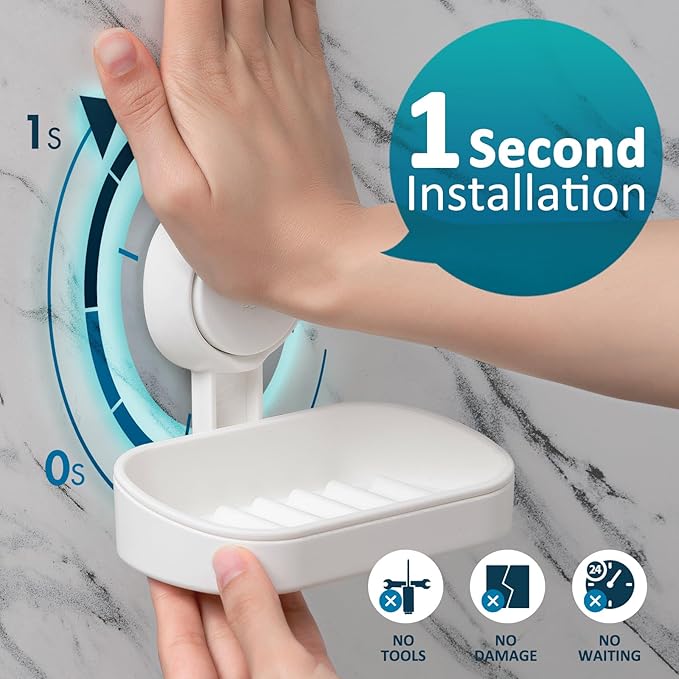 TAILI Suction Cup Soap Holder 2 Pack, Plastic Vacuum Suction Bar Soap Dish for Shower Wall Mounted Drill-Free, Bathroom, Tub, Kitchen Sink, Removable, Universal Kitchen & Bathroom Shower Accessories, White