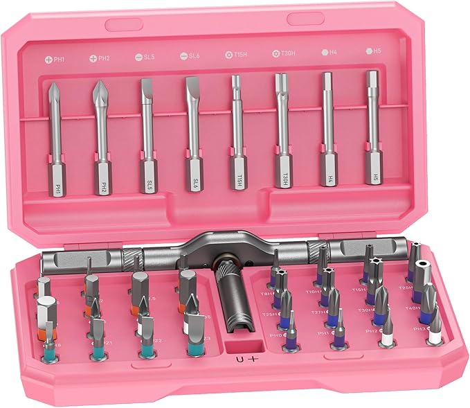 Professional 42 in 1 Magnetic Screwdriver Tool Kit Multi Functional Precision Bits for PC, Camera, Smartphone, Furniture, Bike – Ideal for Electronics & Home Repairs Pink
