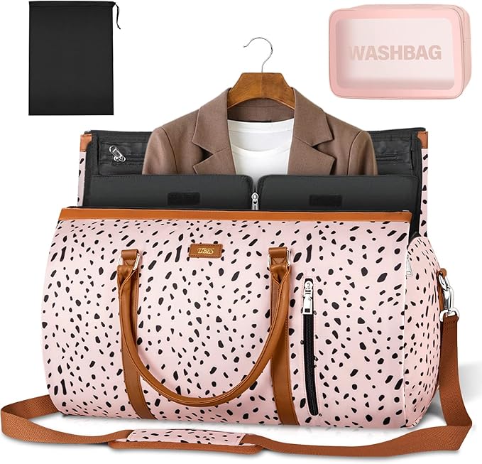 Convertible Garment Duffle Bags for Travel - Carry On Garment Bags With Toiletry Bag, Large Weekender Bags for Women Men 2 in 1 Hanging Suitcase Suit Travel Duffel Bags (Pink Leopard)