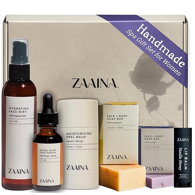 ZAAINA Spa Gift Set for Her - Relaxation Spa Kit for Women, Handmade in USA, Pampering At Home Bath and Body Self Care Spa Package, Luxury Spa Birthday Gifts for Women, Spa Gift Basket for Mom