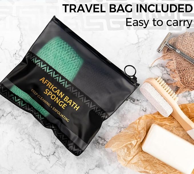 African Exfoliating Net Sponge Black & Seawave - 2 Pack Real African Net Authentic - Body Wash Scrubber for Shower Bath - Africa Bath Sponges for Men Back Scrubber Shower Accessories