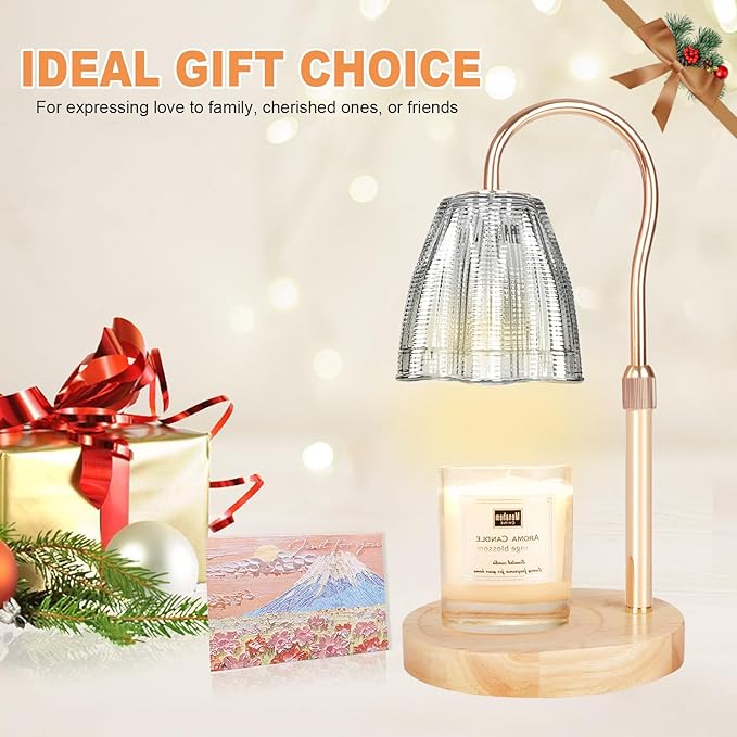 Candle Warmer Lamp with Timer & Dimmer, Candle Warmer Height Adjustable, Fits All Jar Scented Candles, Candle Lamp with 3 Bulbs, Charming Gift for Home Decor