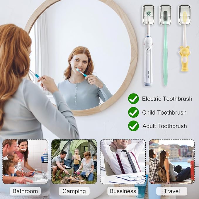 4 Pack Mini Toothbrush Holder Wall Mounted with Cover, Single Slot Toothbrush Storage Organizer for Shower, Compact Toothbrush Holders for Bathroom & Travel, Ideal for Family Tooth Brushes