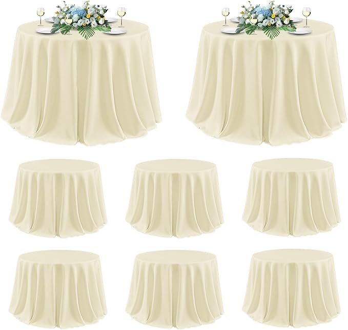 sancua Round Tablecloth 120 Inch Diameter, 8 Pack - Circle Polyester Fabric Table Cloth for Party Reception Banquet Birthday, Washable Formal Table Cover (Fit 48-96 Inch Tables), Beige