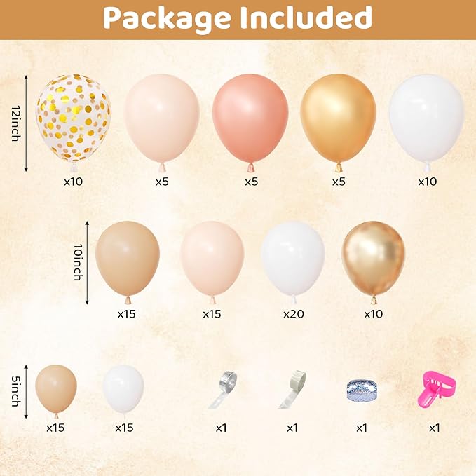 Ouddy Party Blush Balloons Arch Garland Kit, Different Sizes 12 10 5Inch Peach Rose Gold Pastel Orange Metallic Confetti Balloon for Bridal Baby Shower Wedding Birthday Party Decoration