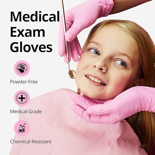 SwiftGrip Pink Nitrile Gloves, 3-mil, Industrial Gloves Disposable Latex Free, for Cleaning & Esthetician, Rubber Powder-Free, 100-ct Box (X-Large)