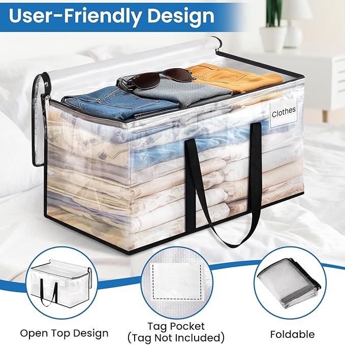 Clear Heavy Duty Extra Large Storage Bags, Reinforced Handles and Double Zippers, Packing Bags Alternative to Moving Boxes (6 Pack)