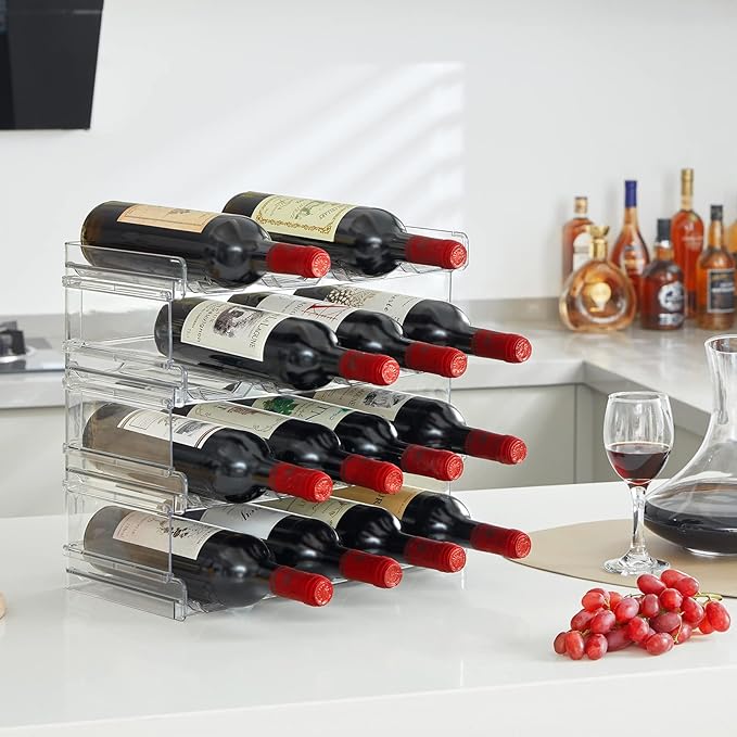 Lifewit Stackable Water Bottle Organizer for Cabinet, Plastic Bottle Holder Fits Bottles/Tumblers up to 3.8" Diameter for Pantry/Countertop, 4 Tier Holds 16 Bottles 41 x 20 x 34 cm/16 x 8 x 13.4"