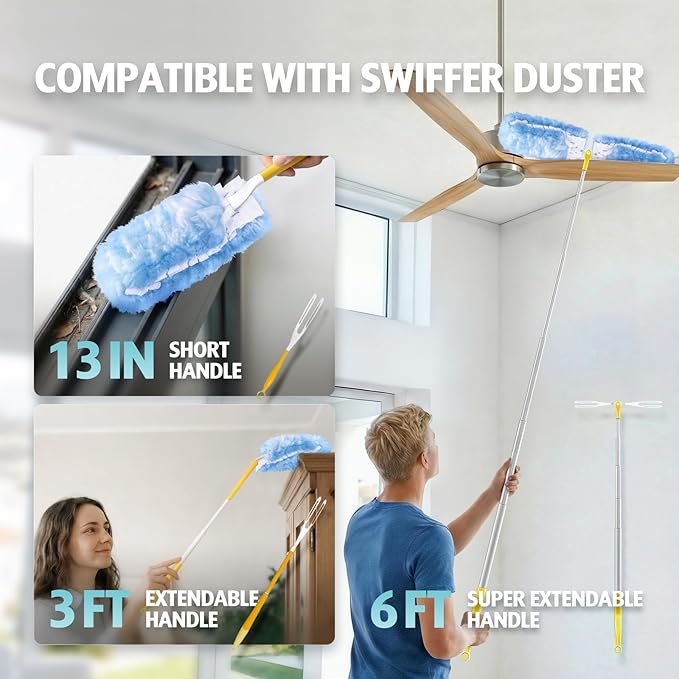Duster Refill for Swiffer Duster, 100 Count Heavy Duty 2 Side 360° Duster Refills, 6X Microfibers, Disposable Multi Surface Dusters for Cleaning (Not Include Handle)