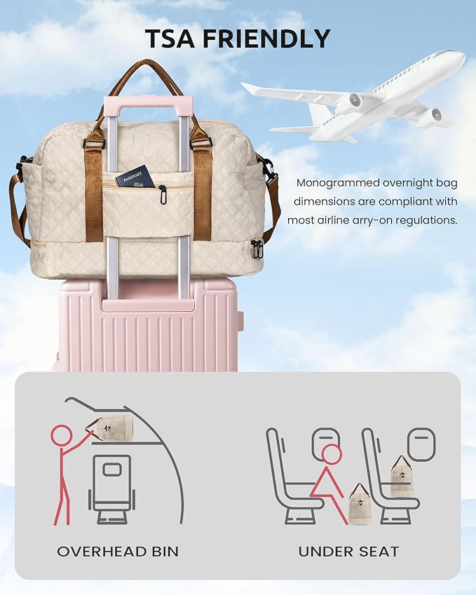 Gifts for Daughter - Initial Personalized Weekender Letter Travel Bag with Makeup Bag, Shoe Compartment, Sister Friend Girlfriend Gifts (Letter M)