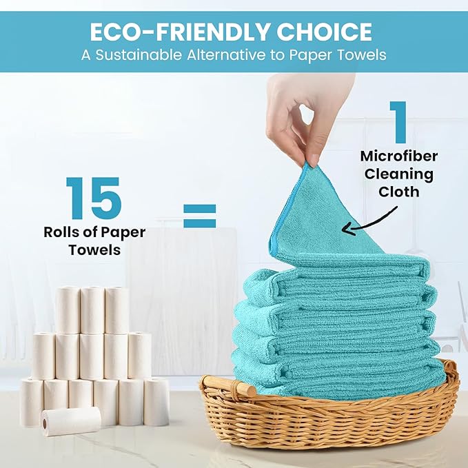 34 Pack Microfiber Cleaning Cloth, 6 Assorted Colors Cleaning Rags for Housekeeping, Colorful Reusable Microfiber Towels for Car, Kitchen, Bathroom and Household Cleaning Supplies, 11.8"X11.8"