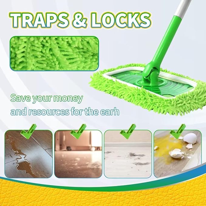 8 Pack Chenille Mop Pads, Reusable Microfiber Mop Refills for 10''–12'' Flat Mops, Washable Wet & Dry Floor Pads for Hardwood, Tile, Compatible with Swiffer Sweeper