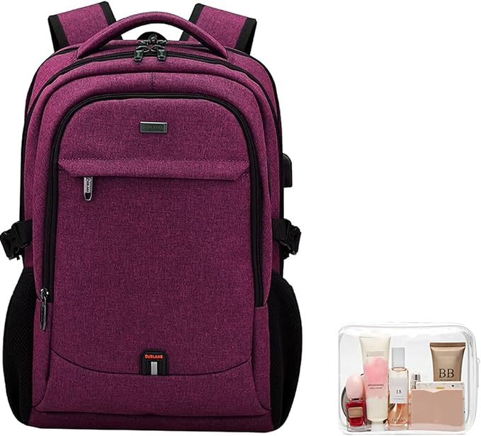 DUSLANG 17 Inch Laptop Backpack for Travel, Water Resistant College Backpack for Women, Laptop Bag with USB Charging Port and Clear Toiletry Bag, Work Backpack, Rose