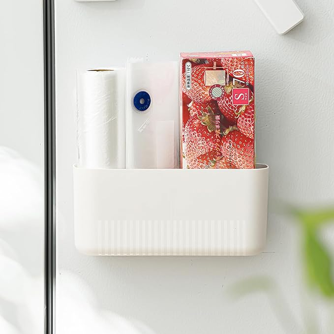 MORNITE Magnetic Cup Storage Holder for Fridge, Locker Magnetic Organizer Bin Basket for Pen, Mail, Card, Laundry, Board, Large Size, White