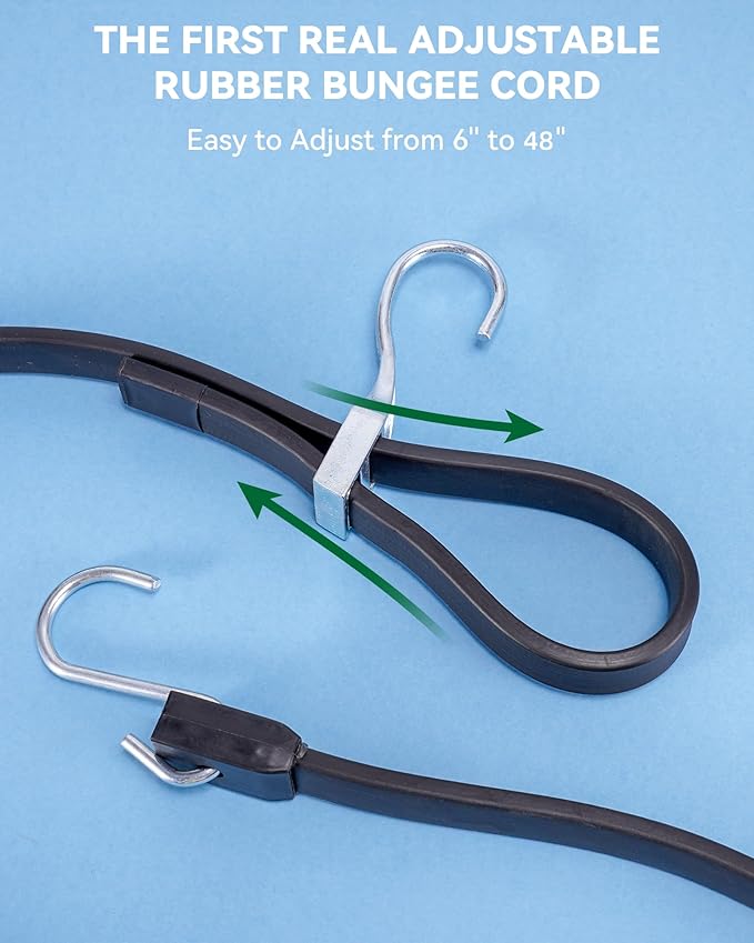 48 Inch Adjustable Rubber Bungee Cords, Easy to Adjust from 6" to 48", Black Bungee Straps with 1.9X Stretch, Rubber Tarp Straps with Crimped S Hooks for Cargo, Tarps, Van, Truck, Motorcycle (8 Pcs)