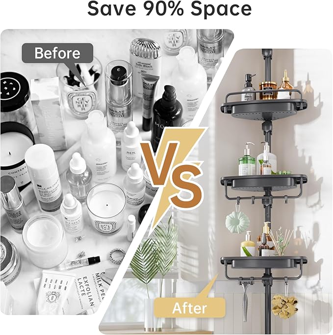 Sturdy Shower Caddy - 4 Tier Adjustable Organizer, Rustproof Stainless Steel, 32-122 Inch