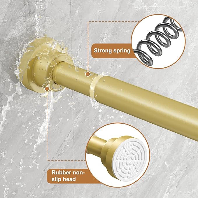 AIZESI Gold Tension Curtain Rod No Drilling 28-50Inch-2PCS,Spring Tension Rod Non-Slip,Bathroom Shower Rod Non-Rust,Adjusatable Tension Rod For Windows Doorway Curtains