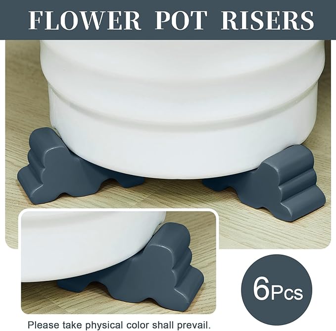 Kigeli 6 Pcs Resin Garden Pot Feet for Outdoor Planters 3 Inch Long 1.5 Inch Tall Flower Handmade Elevator Plant Feet Frost Proof Lifter for 14-20 in Pot(Blue Gray,Classic)