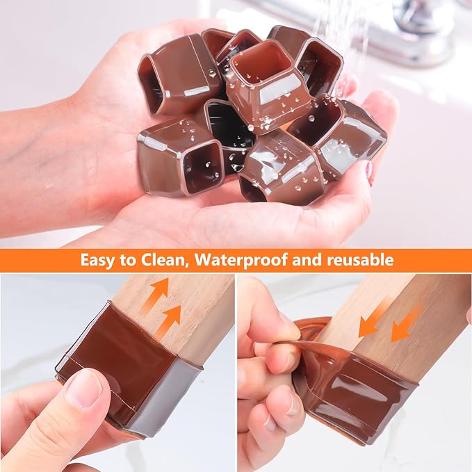 36pcs Square Chair Leg Floor Protectors, Felt Pads Chair Leg Protectors for Hardwood Floors, Silicone Furniture Feet Cups Covers Felt Pads, Prevents Scratches & Reduce Noise, Brown, X-Small