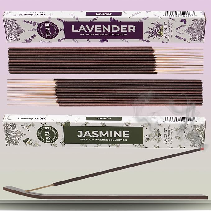 Trumiri Incense Sticks - Combo Pack of 40 Insence-Sticks - 20 Lavender + 20 Jasmine - Insenses - Insents - Incents - Inscense - Incence - Incienso - All Natural Incense Sticks
