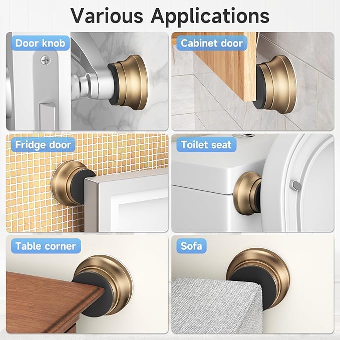 2PC Door Stoppers for Wall, 1.65 x 0.9 Inch Door Knob Wall Protector with Silicone & Aluminum Alloy, Adhesive & Screw Mounting Door Bumper for Home & Office Walls, Bronze