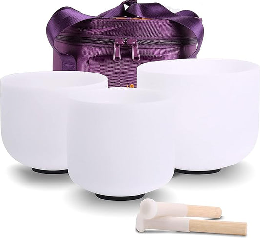 FMTY 7inch 8inch 9inch Crystal singing bowls set sound bowl for healing Mindfulness, Meditation, Yoga, Spiritual and Body Healing Chakra Singing Bowl (7C+8D+9A, 7inch+8inch+9inch with Travel bag)