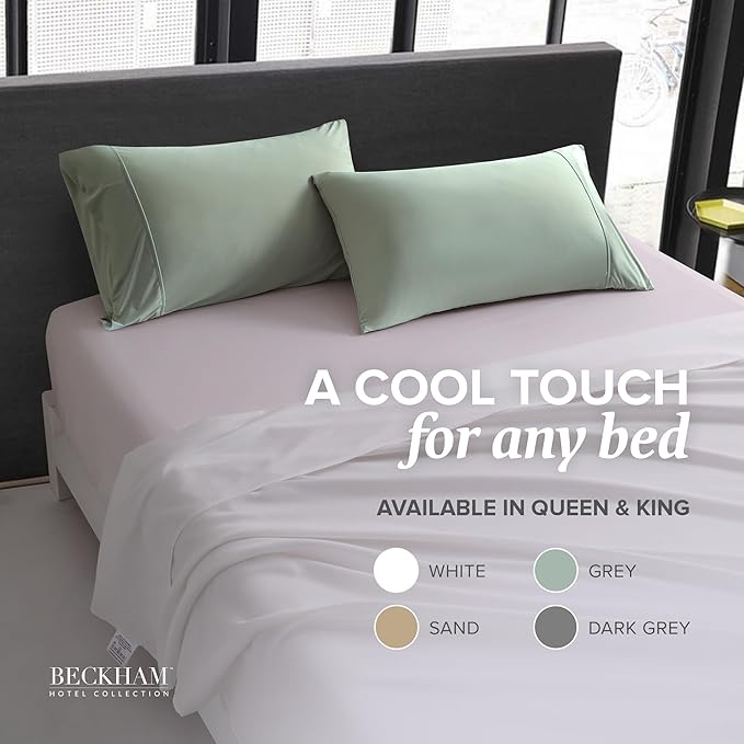 Beckham Hotel Collection Cooling Pillowcases for Hot Sleepers, Standard/Queen Size Set of 2, Cool Bedding, Envelop Closure, Silky Soft, Breathable, Moisture-Wicking, Gray
