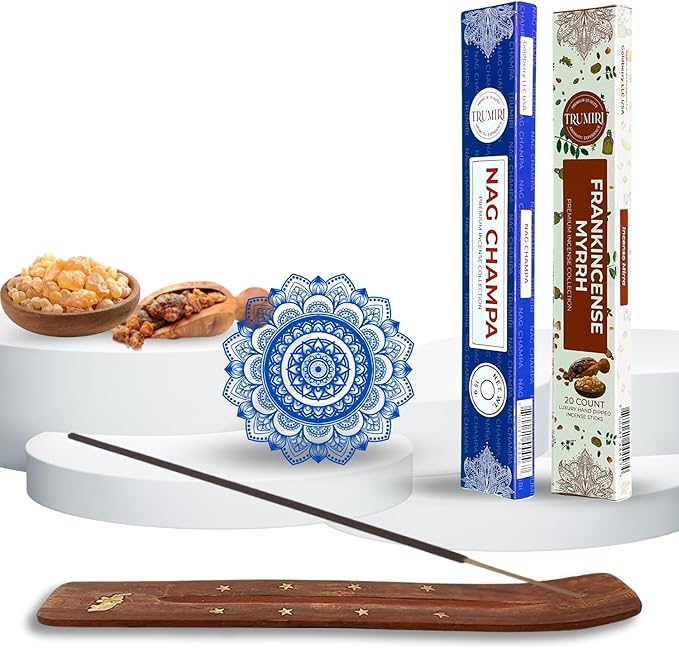 Trumiri Incense Sticks - Combo Pack of 35 Insence-Sticks - 15 Nag Champa + 20 Frankincense Myrrh - Insenses - Insents - Incents - Inscense - Incence - Incienso - All Natural Incense Sticks