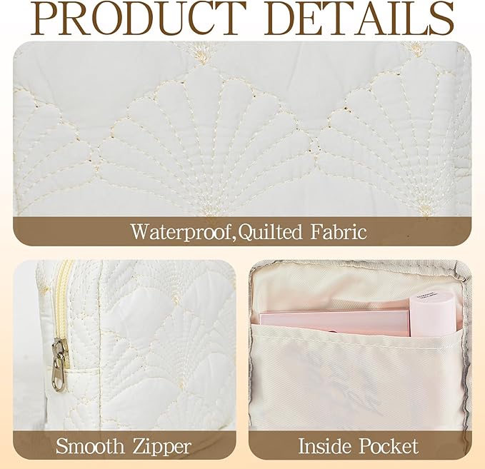 Small Floral Quilted Makeup Bag, Coquette Aesthetic Travel Toiletry Organizer for Women, Lightweight Cotton Cosmetic Pouch