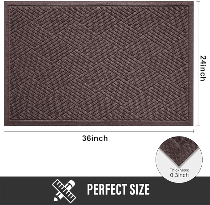 Sturdy Front Door Mat, Absorbent Muddy Dirt Resist Welcome Door Mats Outdoor Indoor, Stain and Fade Resistant, Non-Slip Rubber Backing Low Profile Doormat for Entryway, 36×24, Coffee