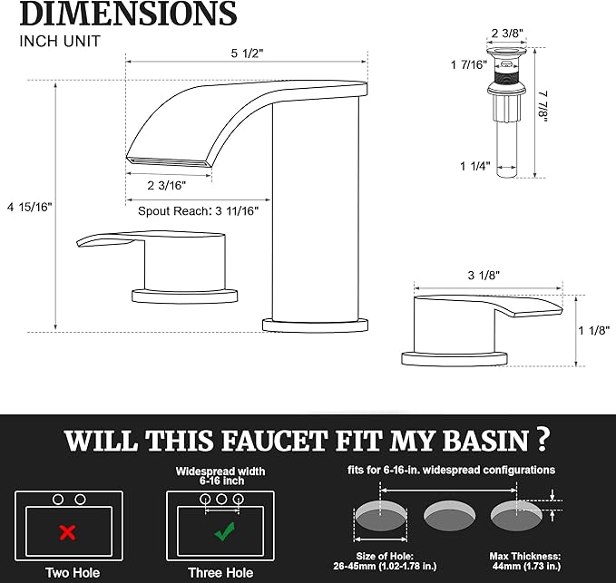 Ultimate Unicorn 8 inch Bathroom Faucet Champagne Bronze, Waterfall Bathroom Sink Faucet with Metal Pop-up Sink Drain Stopper and 2 Supply Hoses, DJS-MP-3JT-CG-PB-C